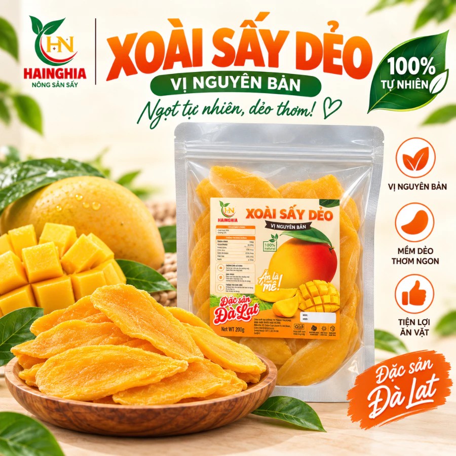 Xoài sấy dẻo Hainghia vị nguyên bản đặc sản Đà Lạt từ xoài tươi